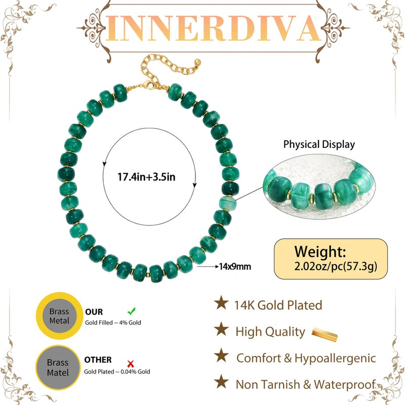INNERDIVA Chunky Beaded Necklace for Women Statement Big Large Green Bead Choker Necklaces Trendy Summer Beach Beachy Womens Charm Jewelry Boho Colorful Resin Gemstone Necklace Prom Accessories Stuff - Image 4
