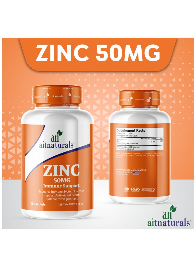 Zinc 50 mg, Supports Immune Function, Antioxidant Health - 250 Tablets - view 3