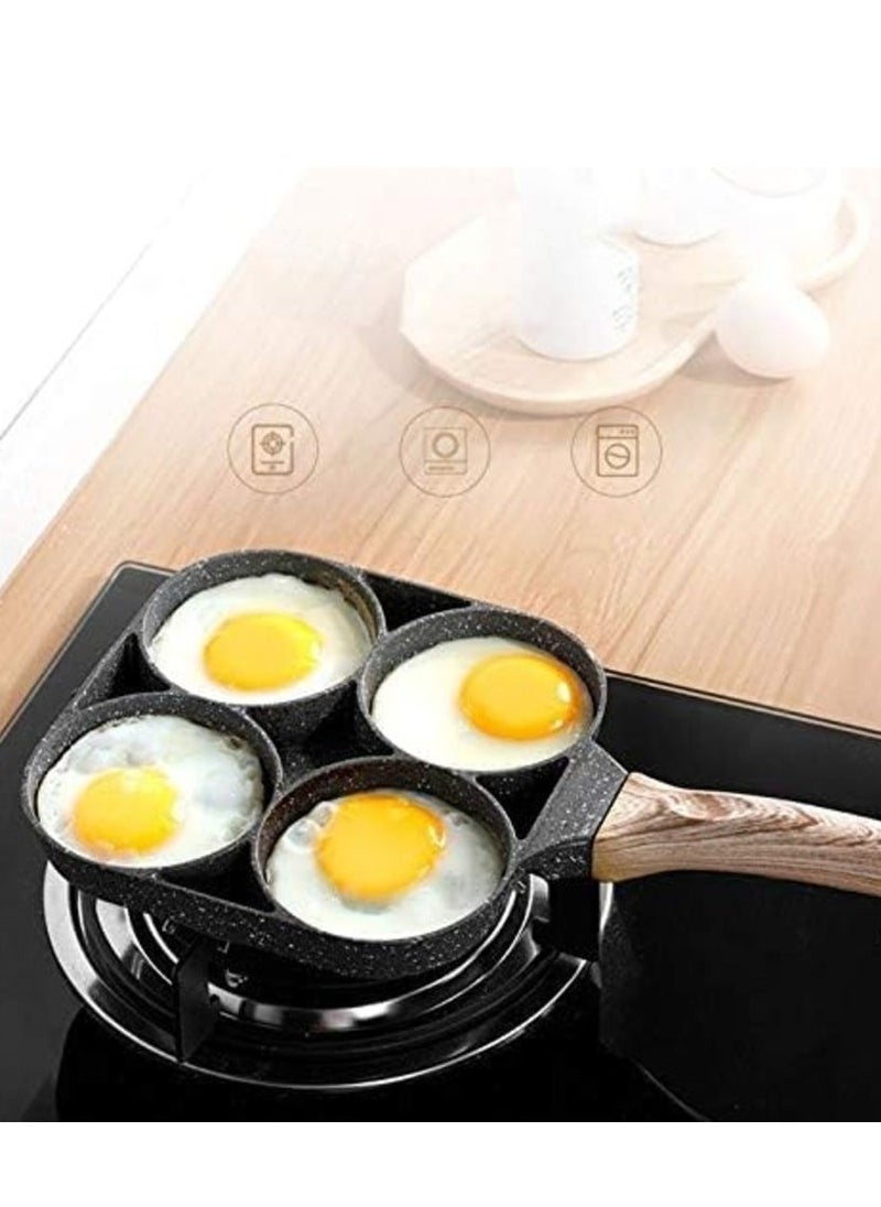 ELTRAZONE 4 Hole Omelet Pan for Burger Eggs Ham Pancake Maker Wooden Handle Frying Pot Non-stick Cooking Breakfast - Image 1