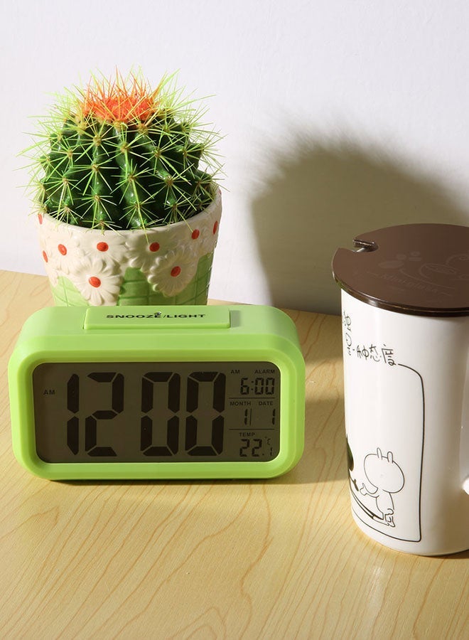 NIBEMINENT LED Digital Electronic Alarm Clock Backlight Time With Calendar + Thermometer Green - Image 2