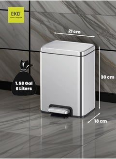 EKO MADISON SERIES | Brushed Stainless Steel Finish | Soft-Closing | Fingerprint-Resistant | Luxury Pedal Trash & Garbage Bin | Multiple Sizes ( 6 - 20 L) To Suit Different Places | 6 Liters  - Image 4