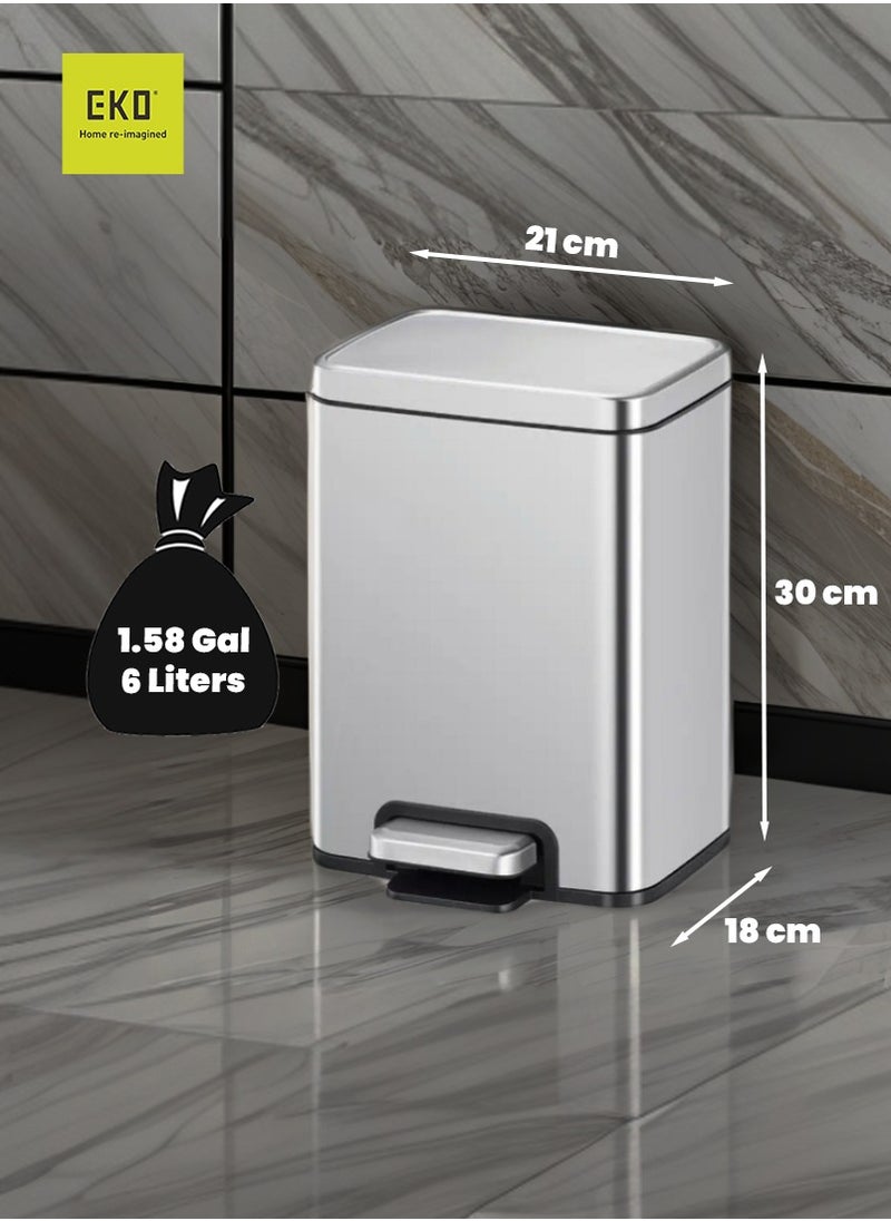 EKO MADISON SERIES | Brushed Stainless Steel Finish | Soft-Closing | Fingerprint-Resistant | Luxury Pedal Trash & Garbage Bin | Multiple Sizes ( 6 - 20 L) To Suit Different Places | 6 Liters  - Image 4