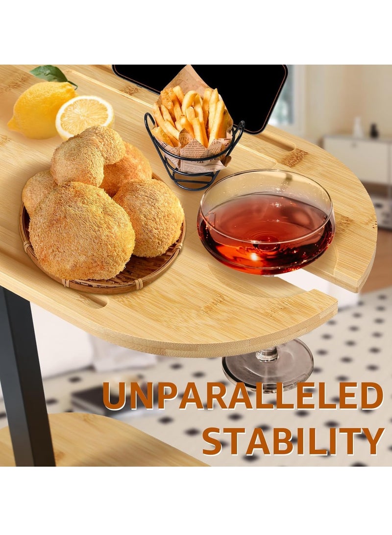 JOGAMS C Shaped Round End Table Service Table Snack Table 360 Degree Rotating Sofa Side Table Height Adjustable End Table Practical Couch Arm Tray Table with Phone and Tablet Slots for Home - Image 3