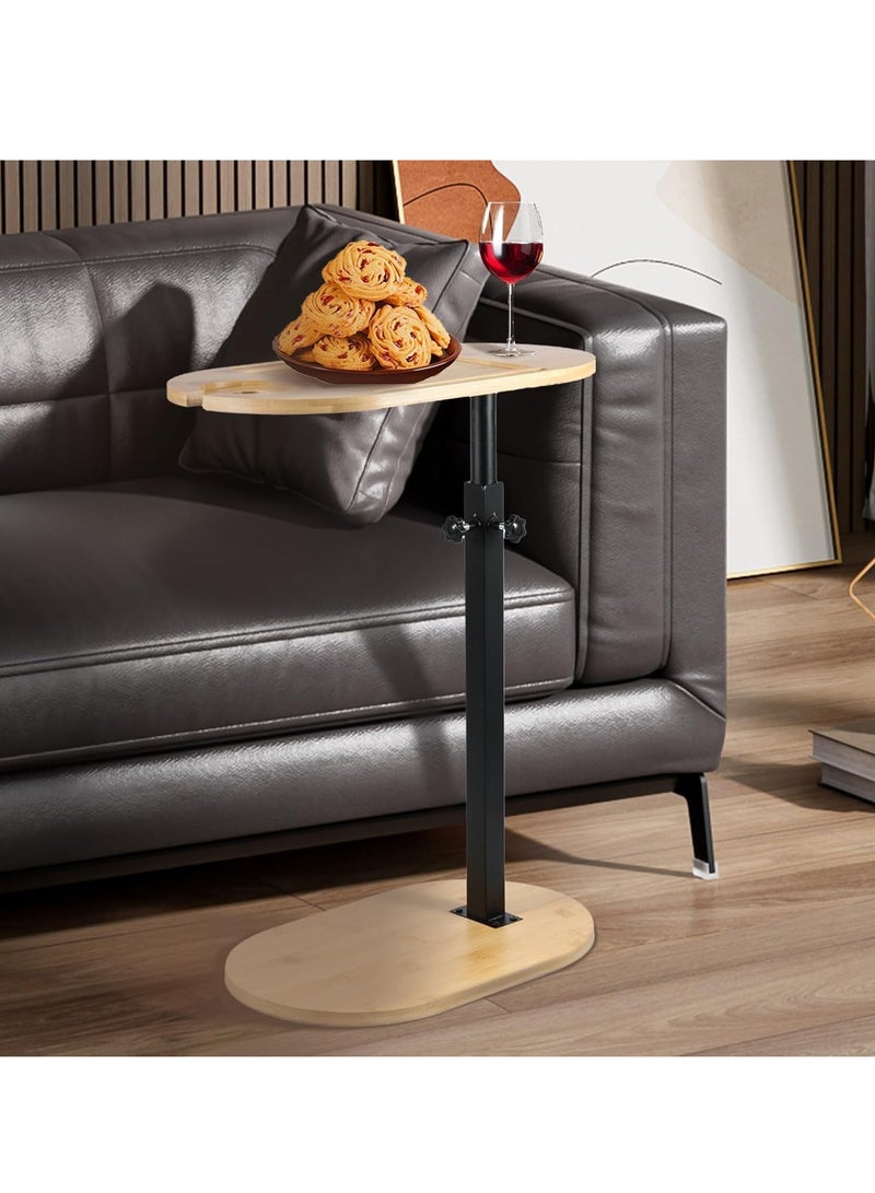 JOGAMS C Shaped Round End Table Service Table Snack Table 360 Degree Rotating Sofa Side Table Height Adjustable End Table Practical Couch Arm Tray Table with Phone and Tablet Slots for Home - Image 1