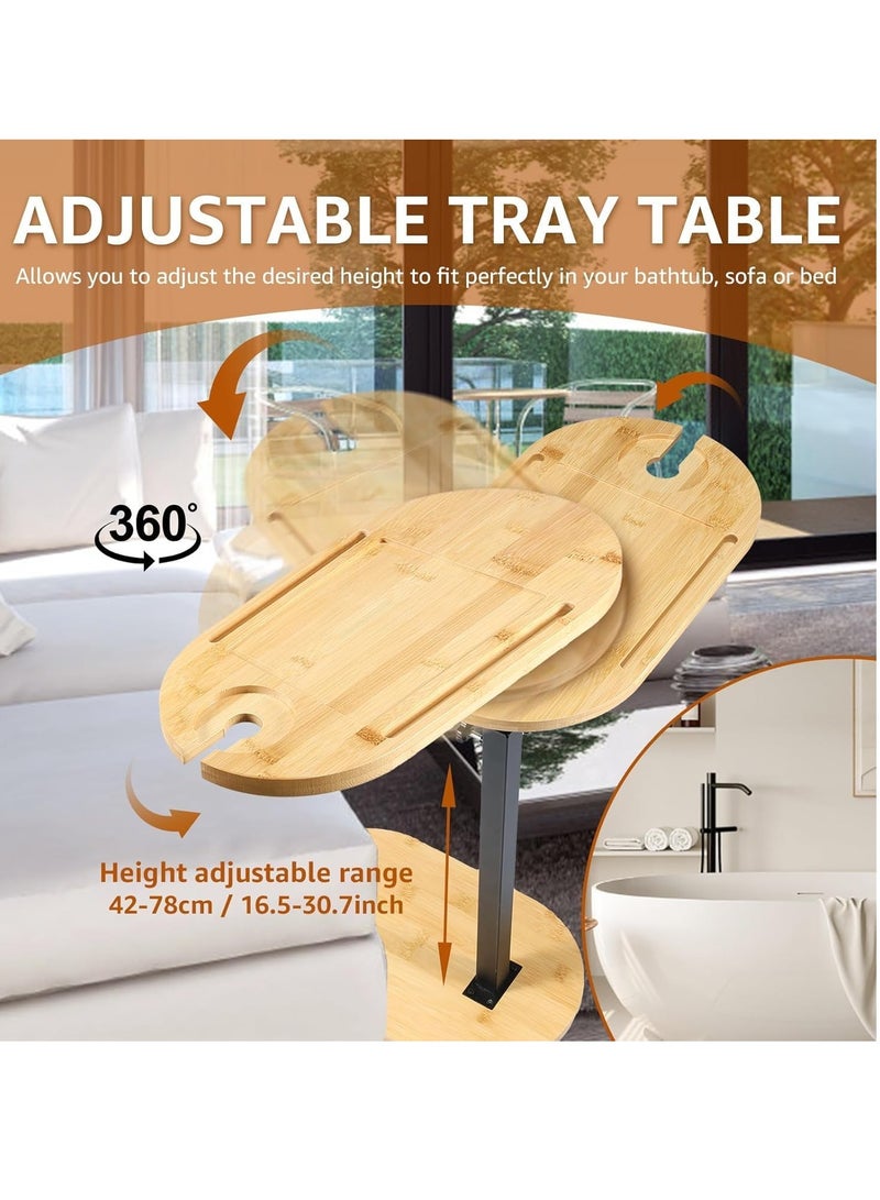 JOGAMS C Shaped Round End Table Service Table Snack Table 360 Degree Rotating Sofa Side Table Height Adjustable End Table Practical Couch Arm Tray Table with Phone and Tablet Slots for Home - Image 4