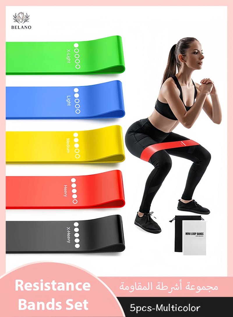 BELANO 5Pack Resistance Bands Set, Elastic Exercise Loop Bands for Strength Training, Yoga, Pilates & Physical Therapy with Carry Bag (Assorted Levels) - Image 1