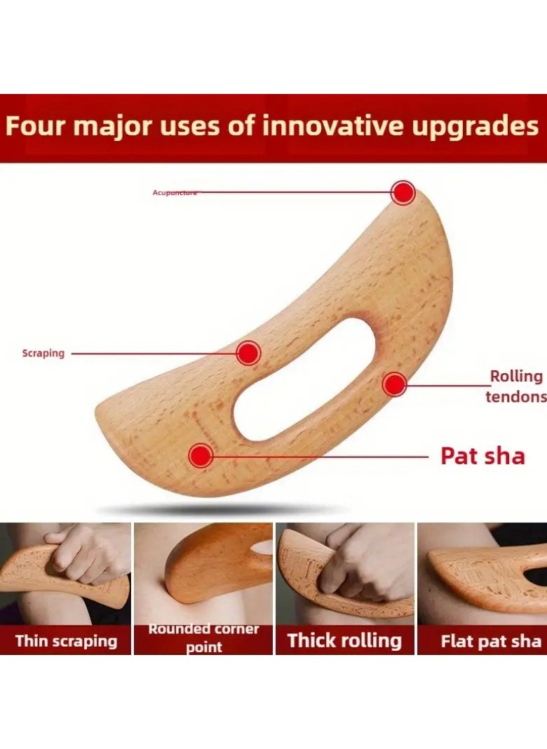 Rozino Gong'S Crescent Lazy Gua Sha Scraping Massage Tool, Beechwood Full Body Muscle Relief Roller, Easy-to-Use Manual Massager for Slacking, Wrinkles, and Tension Relief  - Image 4