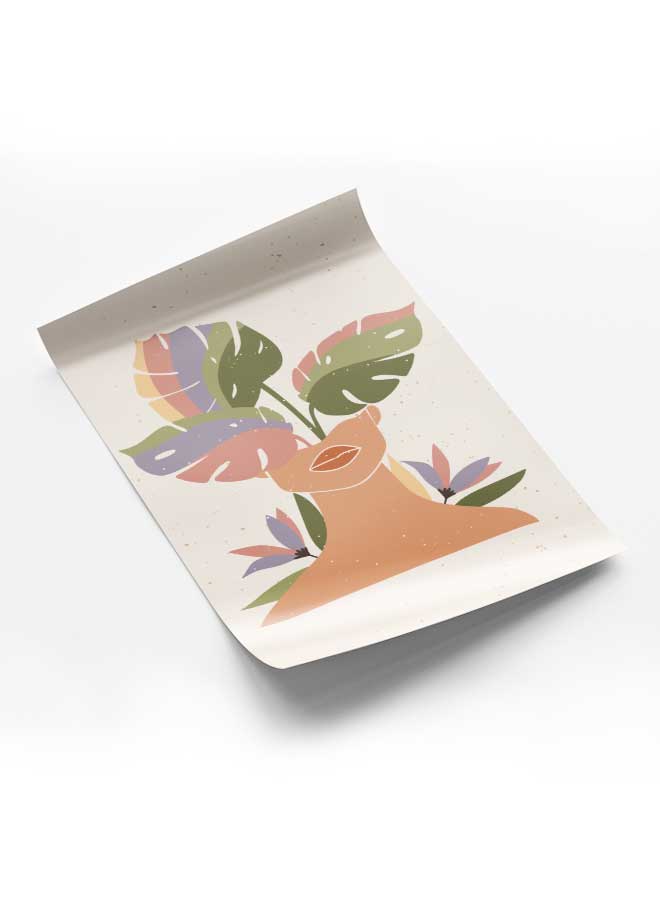 لوحة بوستر ديكور لوحة بدون فريم مع أربع قطع منفصلة من اللاصق ذو الوجهين تصميم الأزهار للمرأة المعاصرة غرفة النوم غرفة المعيشة وديكور المكتب - Image 1