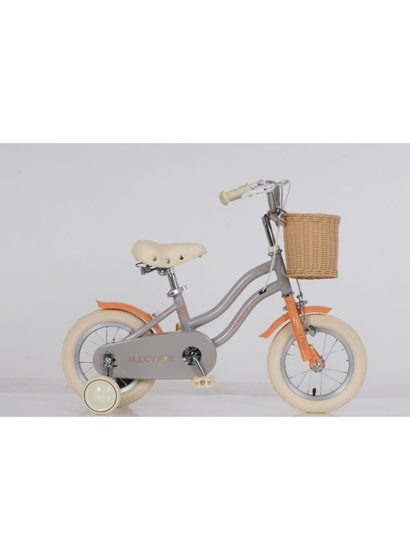 مادي فوكس You said Muddy Fox Kids' Bicycle with Training Wheels 12-Inch [MF004] – Vintage Style Girl's Bike , Wicker Basket & High-Tensile Steel Frame – Grey and Orange - Image 2