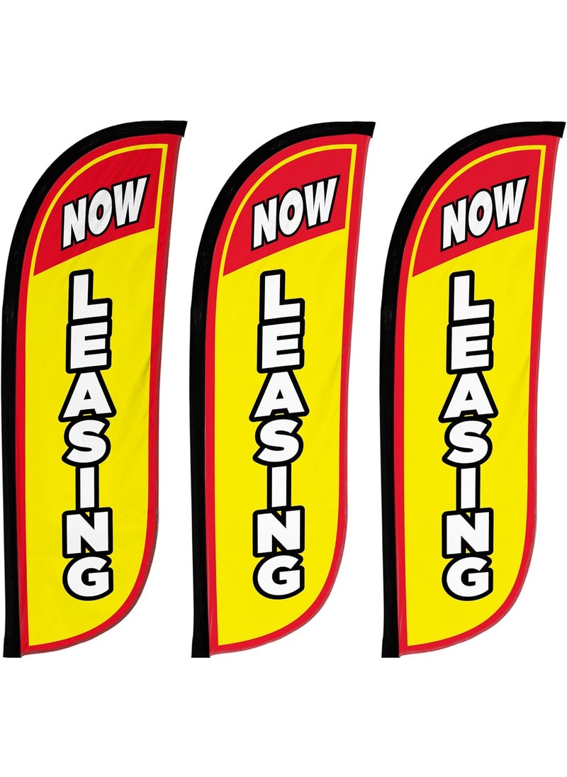LookOurWay LookOurWay Real Estate Themed Feather Flag Pole Kit 3 Pack  5 Feet Tall Now Leasing Advertising Flags with 3 Banners 3 Pole Sets and 3 Ground Spikes Now Leasing Yellow 10M500007  - Image 4