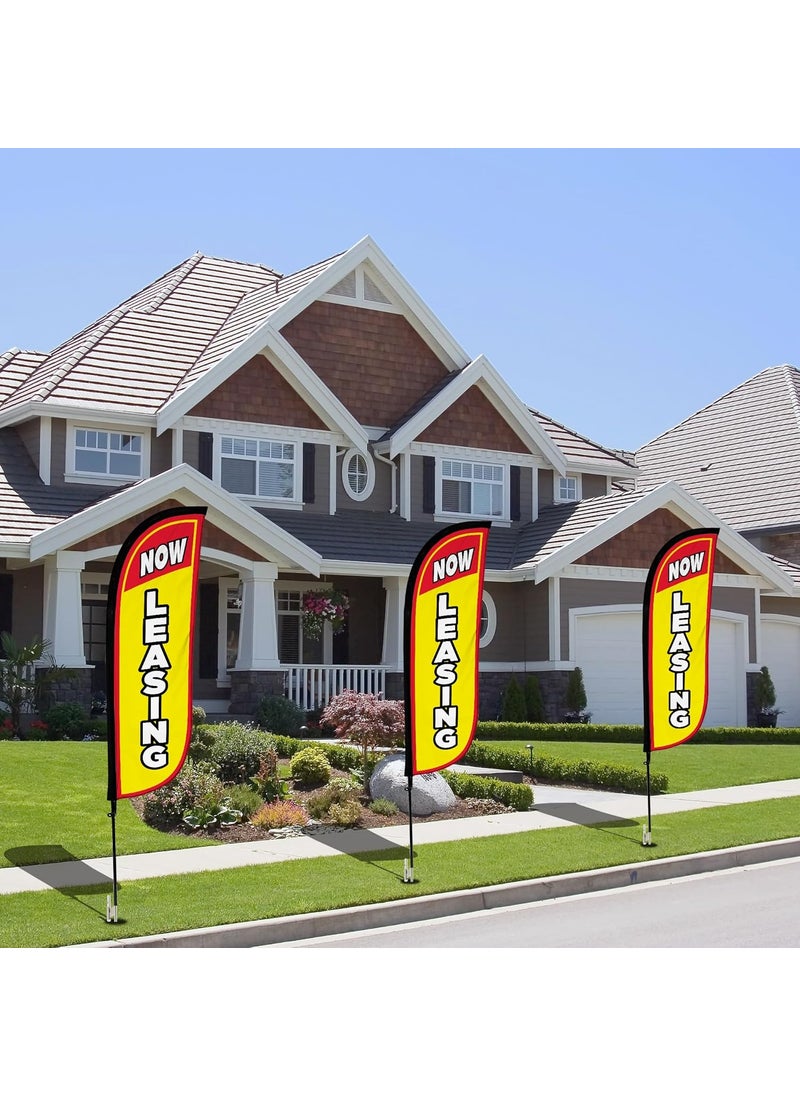 LookOurWay LookOurWay Real Estate Themed Feather Flag Pole Kit 3 Pack  5 Feet Tall Now Leasing Advertising Flags with 3 Banners 3 Pole Sets and 3 Ground Spikes Now Leasing Yellow 10M500007  - Image 3