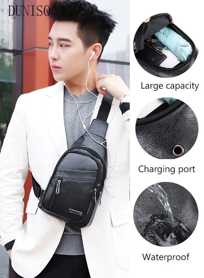 DUNISO Crossbody Backpack for Men, Waterproof Sling Bag with Adjustable Shoulder Strap, Lightweight Sling Backpack, Hiking Daypack, Multipurpose Cross Body Chest Bag With USB Charging Port, Mobile Phone Bags for Travel Running Cycling - Image 1