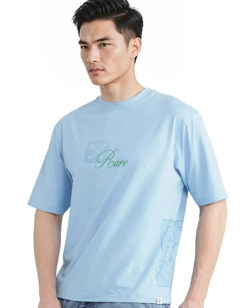 Rare Rabbit Men's Hd Print Branding Oversized Fit T-Shirt