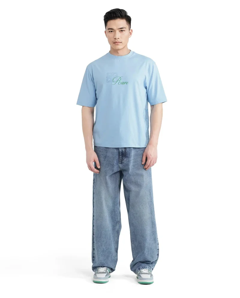 Rare Rabbit Men's Hd Print Branding Oversized Fit T-Shirt