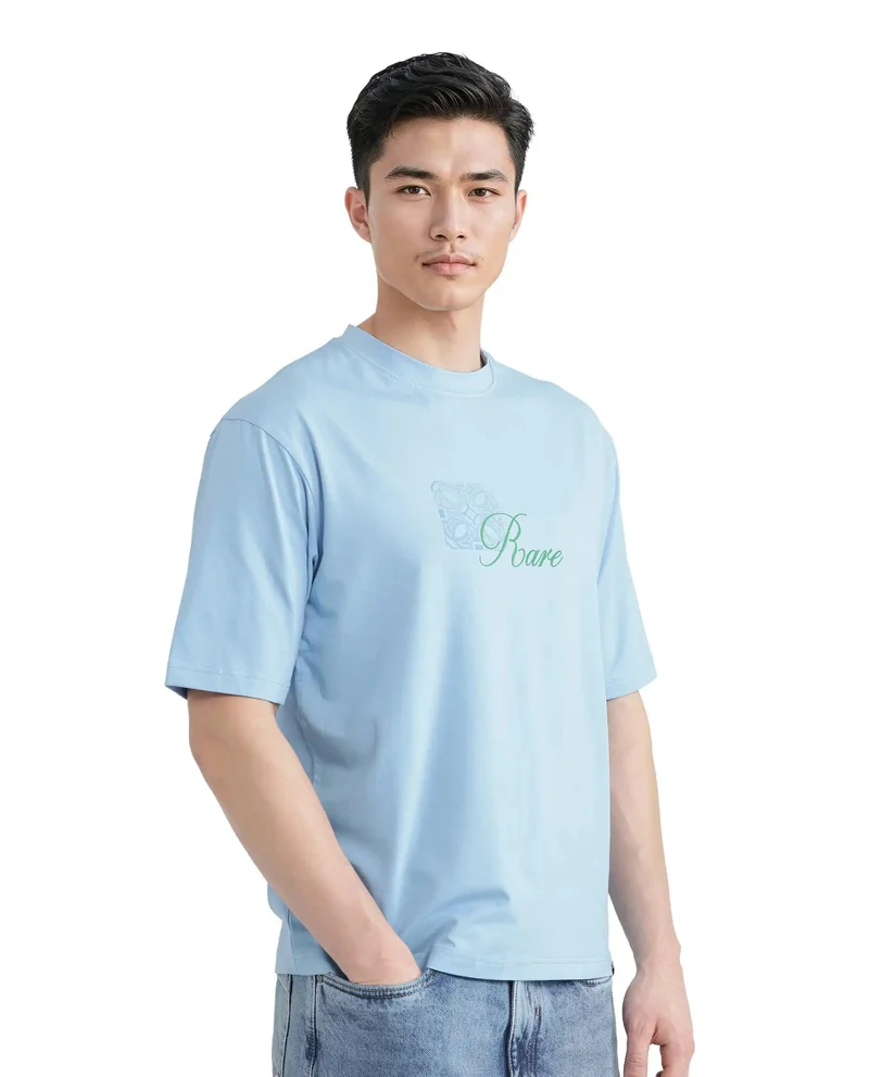 Rare Rabbit Men's Hd Print Branding Oversized Fit T-Shirt