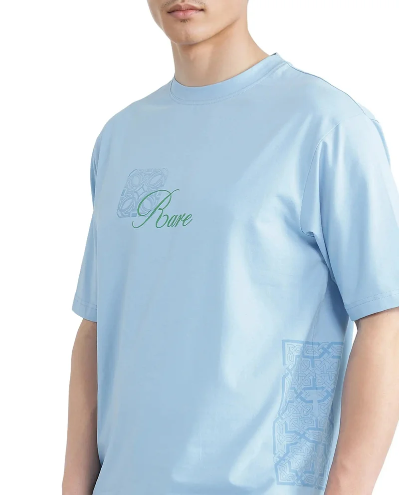 Rare Rabbit Men's Hd Print Branding Oversized Fit T-Shirt
