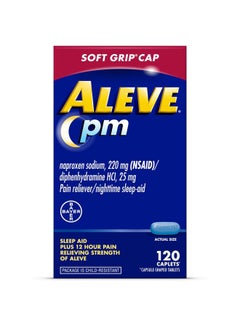 ALEVE PM Sleep Aid Plus Pain Reliever Caplets, Naproxen Sodium & Diphenhydramine HCl, Nighttime, 120 Count  - Image 1