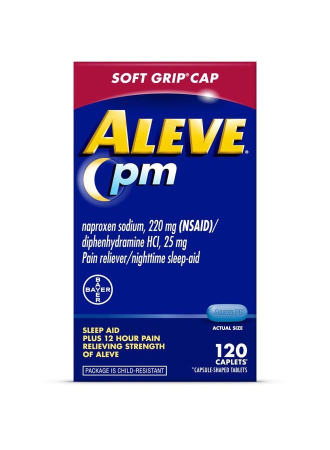 Aleve حبوب مساعدة النوم PM مع مسكن للألم، نابروكسين صوديوم وديفينهيدرامين HCl، لليل، 120 حبة - Image 1