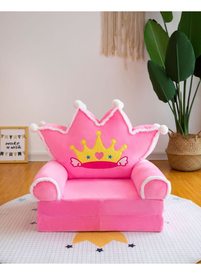 Cartoon Folding Sofa Plush Toy Children's Sofa Removable And Washable Seat Birthday Gift Supply-Specifications:Three-layer Folding (expand 1.2m)-Color:Pink Crown - Image 1