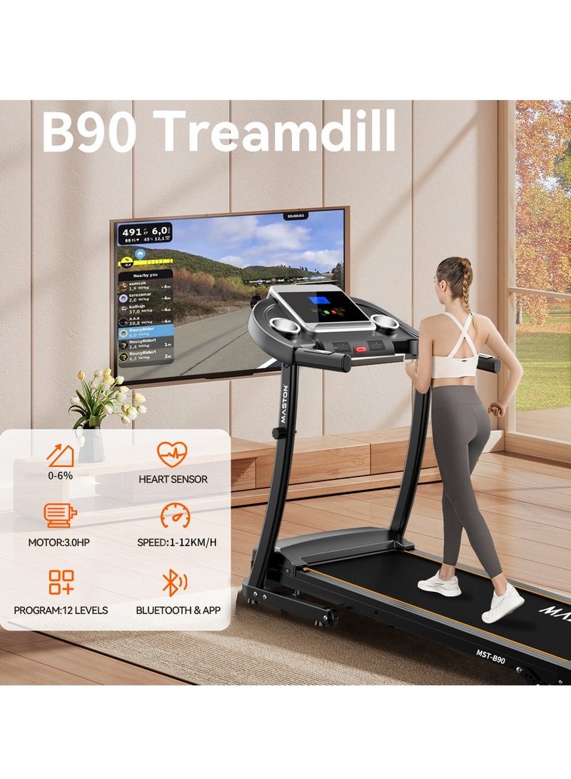 Maston MST-B90 Treadmill With Led Display & Foldable Portable Treadmills 1-12Km/H Loading 110Kg Motorized Running Machine For Home Office Use - Image 4