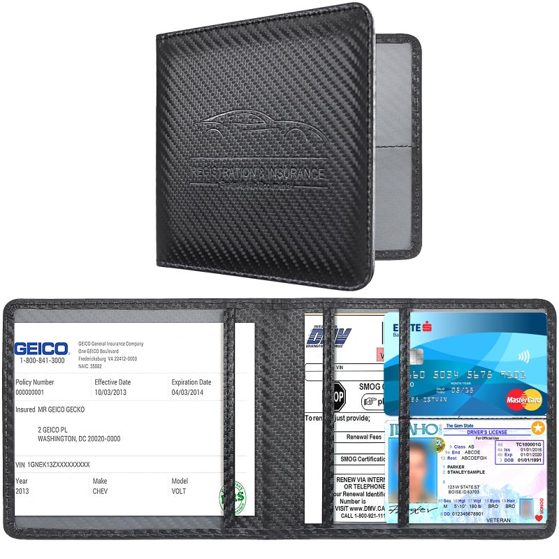 Bodskad Car Registration and Insurance Holder Premium Leather Insurance and Registration Holdervehicle Glove Box Car Organizer with Magnetic Shut for Cards Driver License Carbon Fiber BlackS - Image 3