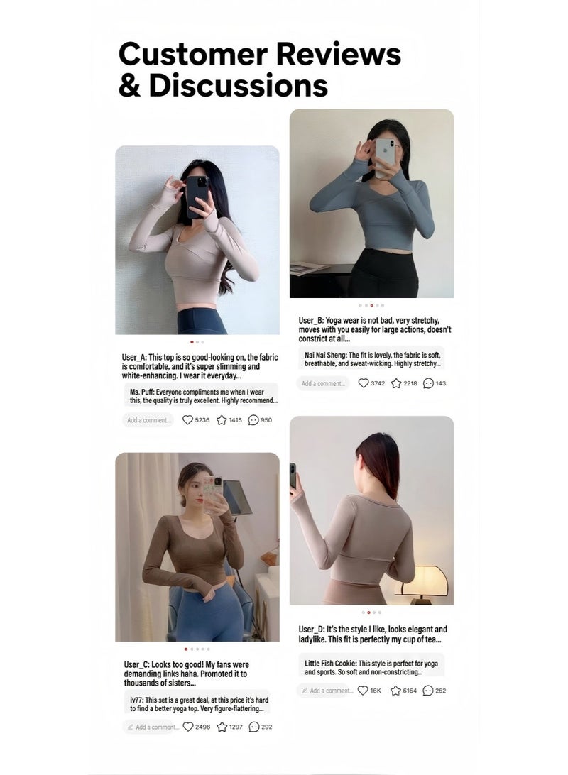 Women 2 Piece Workout Set - Built-in Bra Long Sleeve Crop Top with Thumb Holes & High Waisted Flare Leggings Tummy Control Slimming Tracksuit - Image 5
