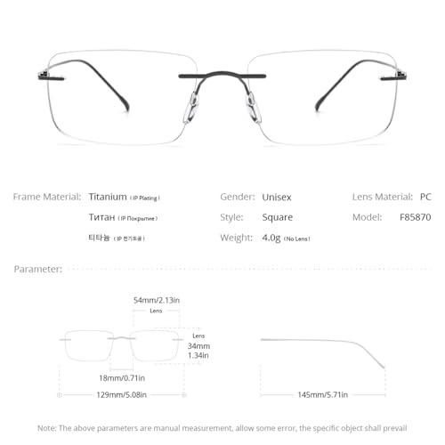 FONEX Titanium Glasses Frame,Rimless Frameless Optical Eyewear Eyeglasses for Men and Women F85634 (85870 Blue) - Image 3