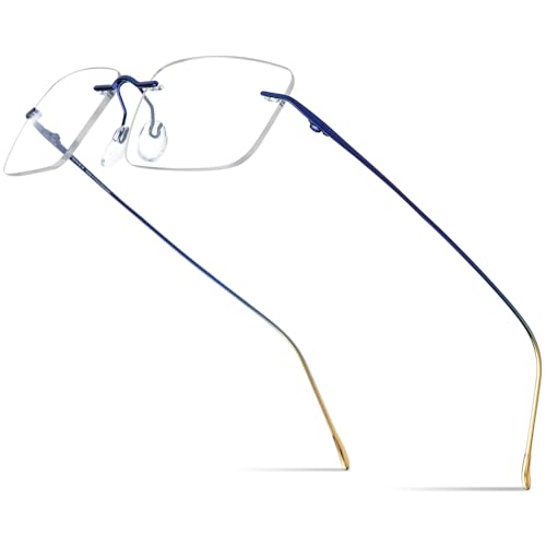 FONEX Titanium Glasses Frame,Rimless Frameless Optical Eyewear Eyeglasses for Men and Women F85634 (85870 Blue) - Image 1
