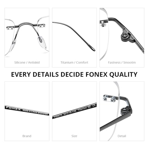 FONEX Titanium Glasses Frame,Rimless Frameless Optical Eyewear Eyeglasses for Men and Women F85634 (85870 Blue) - Image 4