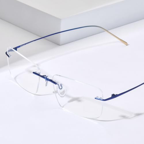 FONEX Titanium Glasses Frame,Rimless Frameless Optical Eyewear Eyeglasses for Men and Women F85634 (85870 Blue) - Image 2