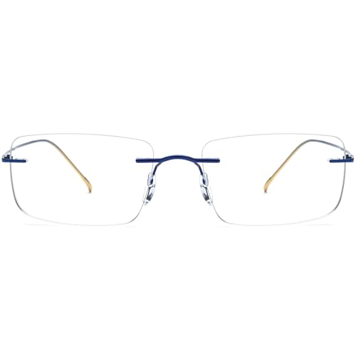 FONEX Titanium Glasses Frame,Rimless Frameless Optical Eyewear Eyeglasses for Men and Women F85634 (85870 Blue) - Image 5