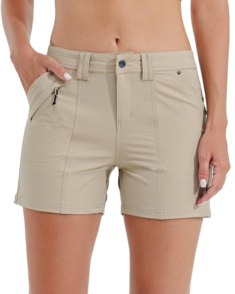 Willit Women's Golf Hiking Shorts Quick Dry Athletic Casual Summer Shorts with Pockets 4.5 in Khaki 10 - Image 2