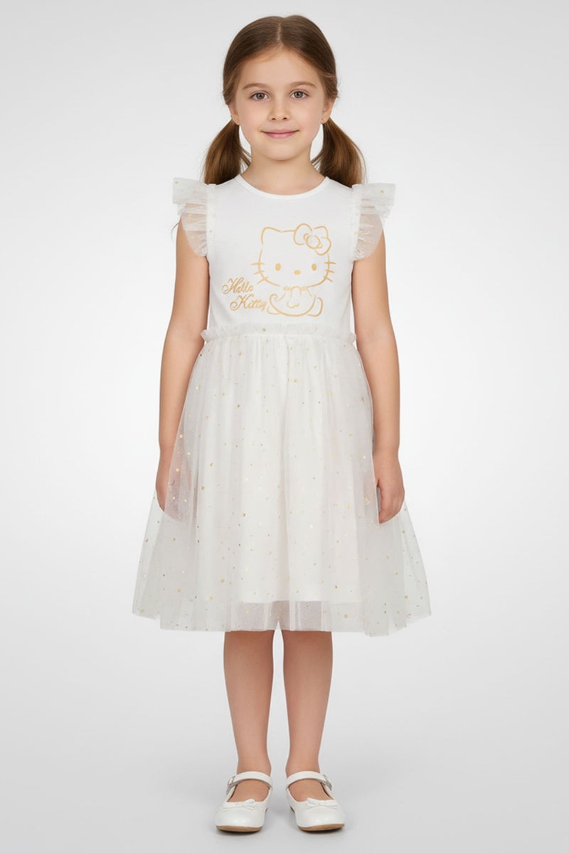 Hello Kitty Toddlers Girl Embellished Dress, White - Image 1