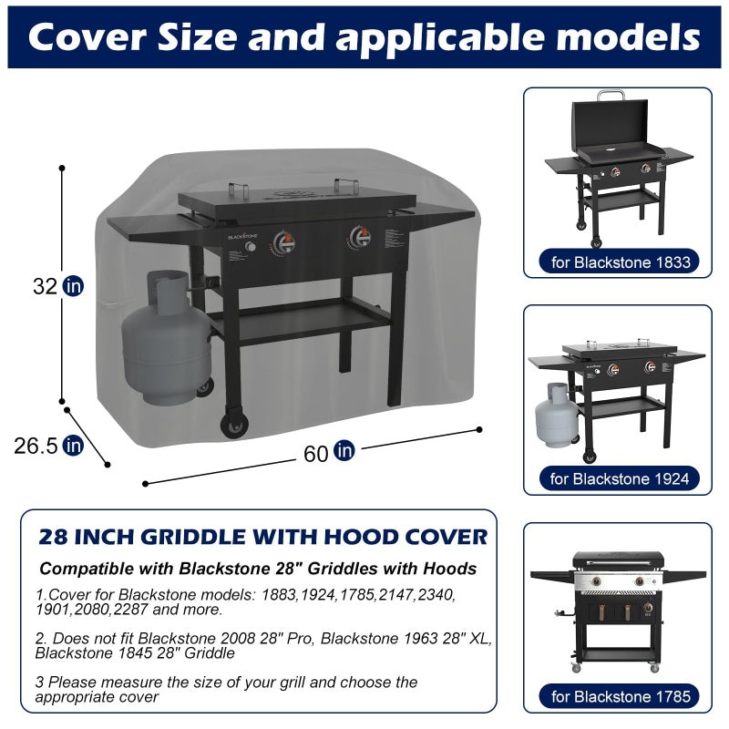 bruwaa Griddle Cover for Blackstone 28 Inch Griddle Cooking Station with Hood, 500D Waterproof Oxford Grill Cover for Blackstone 1883, 1924 and More - Image 2