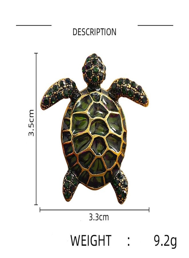 Izpack Lovely Turtle Lapel Brooch Pin Crystal Cubic Zirconia Sea Ocean Animal Pins Clip Collar Shirt Jacket Hat Badge Brooches Pins Dainty Jewelry Gifts for Women Girls Clothes Decoration (Green) - Image 2