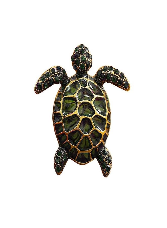 Izpack Lovely Turtle Lapel Brooch Pin Crystal Cubic Zirconia Sea Ocean Animal Pins Clip Collar Shirt Jacket Hat Badge Brooches Pins Dainty Jewelry Gifts for Women Girls Clothes Decoration (Green) - Image 1