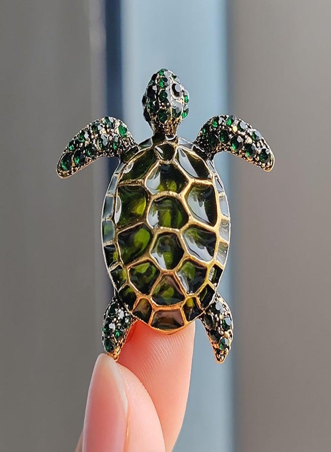 Izpack Lovely Turtle Lapel Brooch Pin Crystal Cubic Zirconia Sea Ocean Animal Pins Clip Collar Shirt Jacket Hat Badge Brooches Pins Dainty Jewelry Gifts for Women Girls Clothes Decoration (Green) - Image 4
