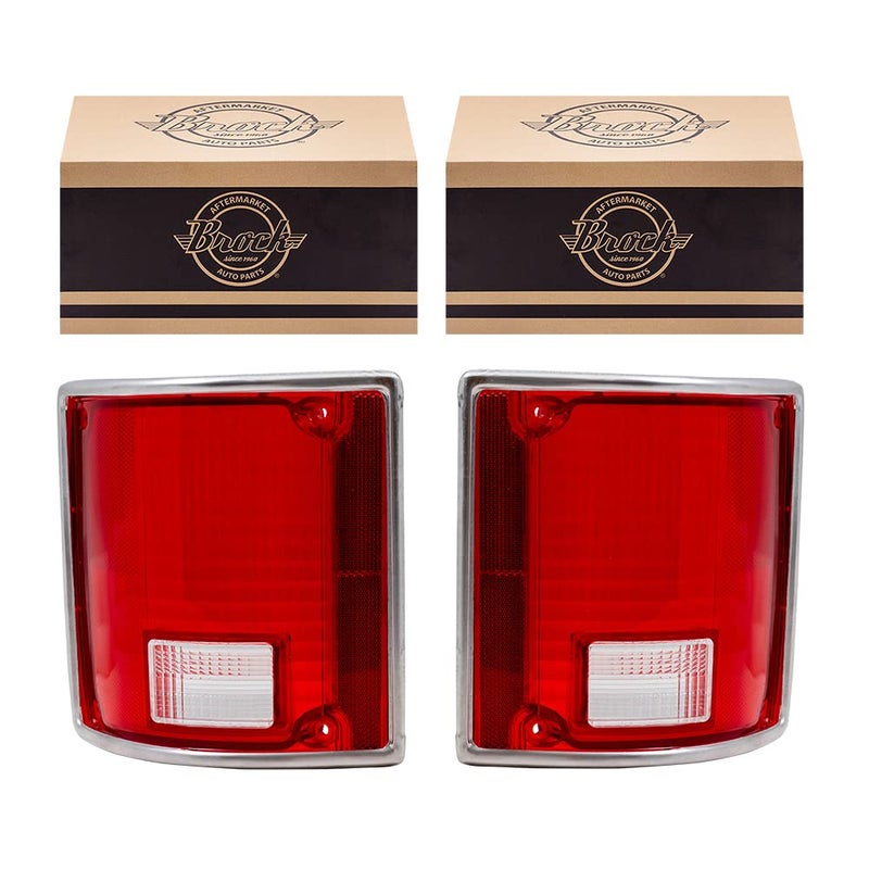 Brock Replacement Driver and Passenger Set Tail Lights Lens with Chrome Trim Compatible with 5968329 5968330