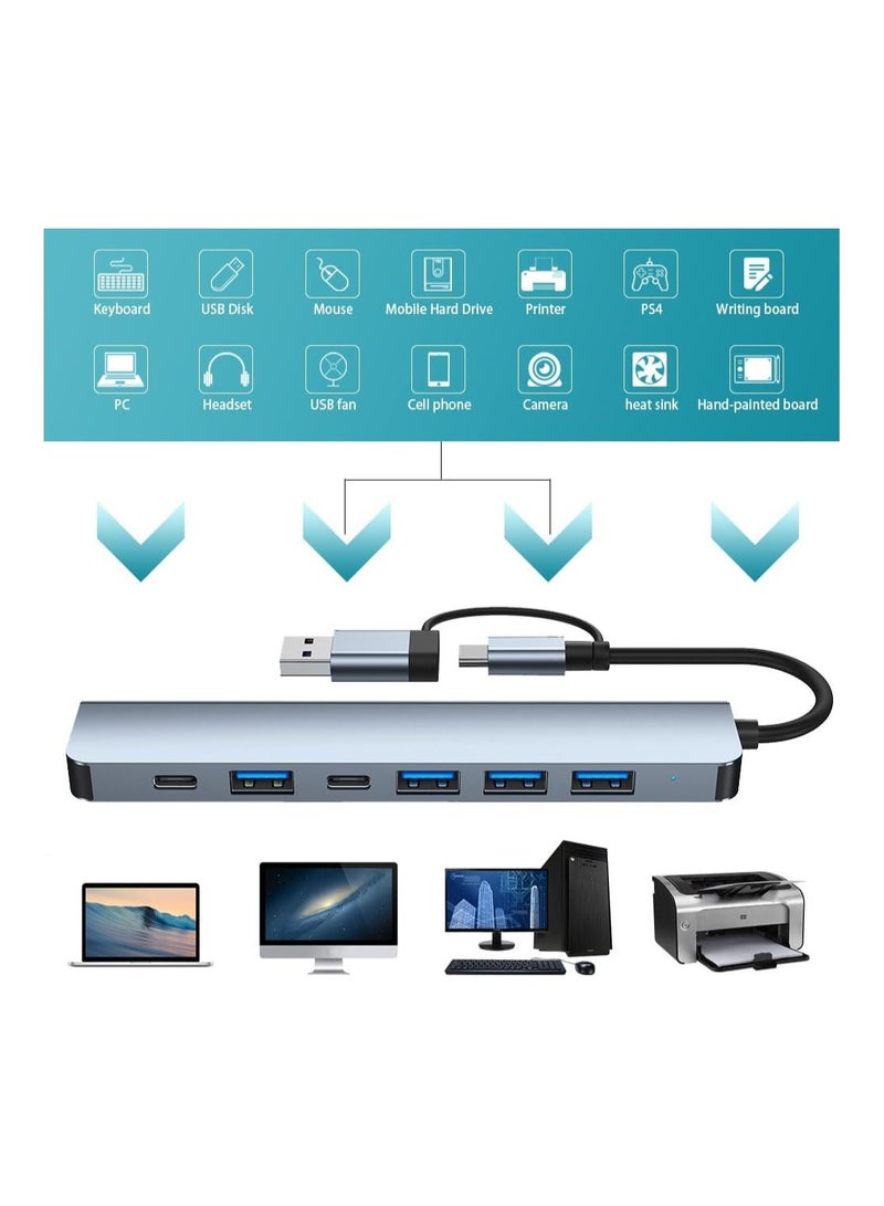 Loquat USB C Hub, Aluminium 7 in 2 USB Extender, USB Splitter with 1 x USB 3.0, 4 x USB 2.0 and 2 x USB C Ports for MacBook Pro Air and Other PC/Laptop/Tablet Devices - Image 3