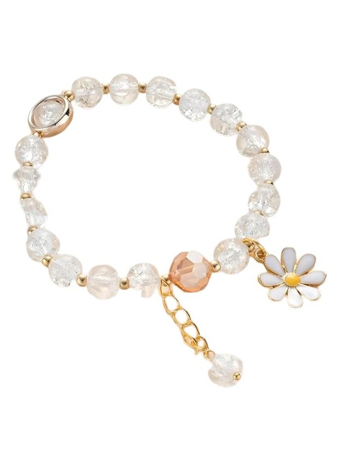 Goolsky Summer Style Cracked Glass Beaded Daisy Pendant Bracelet Elastic Hand String For Women - Image 1