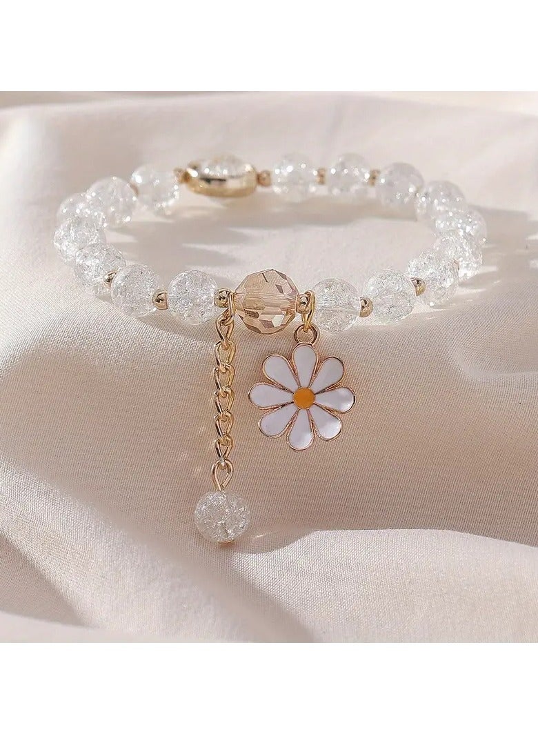 Goolsky Summer Style Cracked Glass Beaded Daisy Pendant Bracelet Elastic Hand String For Women - Image 2