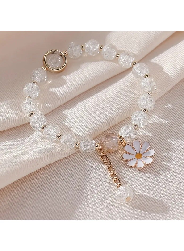Goolsky Summer Style Cracked Glass Beaded Daisy Pendant Bracelet Elastic Hand String For Women - Image 5
