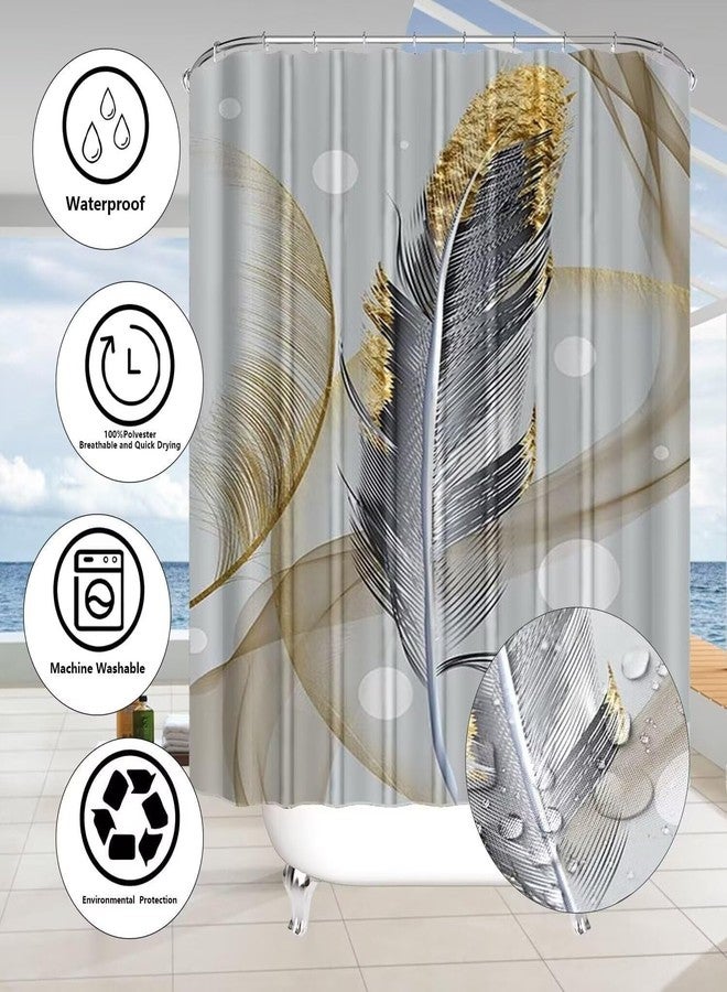 DDQQ 4Pcs Abstract Bubble and Feathers Shower Curtain Set Gray and Golden Bathroom Sets Shower Curtain with 12 Hooks Bathroom Decor with Rugs Bath Accessories with Mats Toilet Lid Cover - Image 5