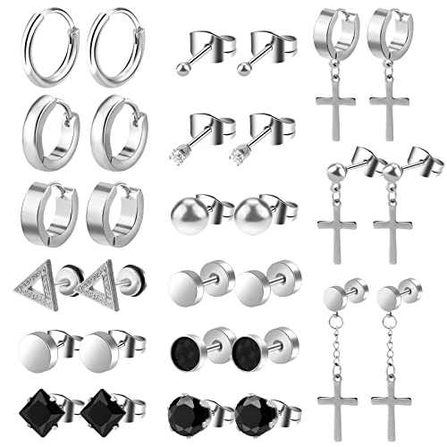 ONESING 30 Pcs Earrings for Men Black Stud Earrings Mens Earrings Stainless Steel Earrings for Men Women Jewelry Piercing Men Earrings Set - Image 1