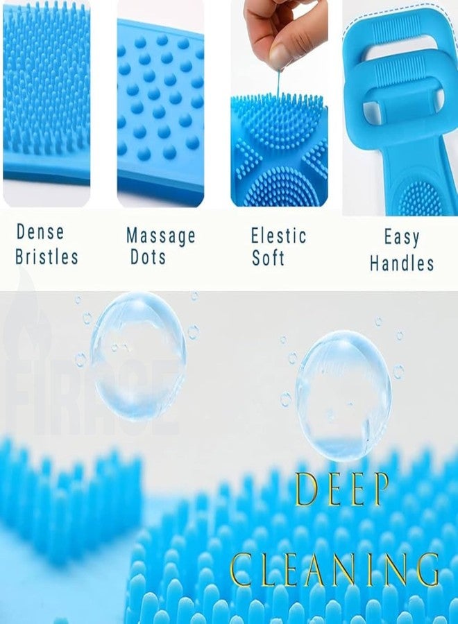 FIRAGE Silicone Back Scrubber with Massage Nodes | Double-Sided Bath Brush for Deep Cleansing & Exfoliation | Soft Body Scrubber for Men & Women (Blue) - Image 3