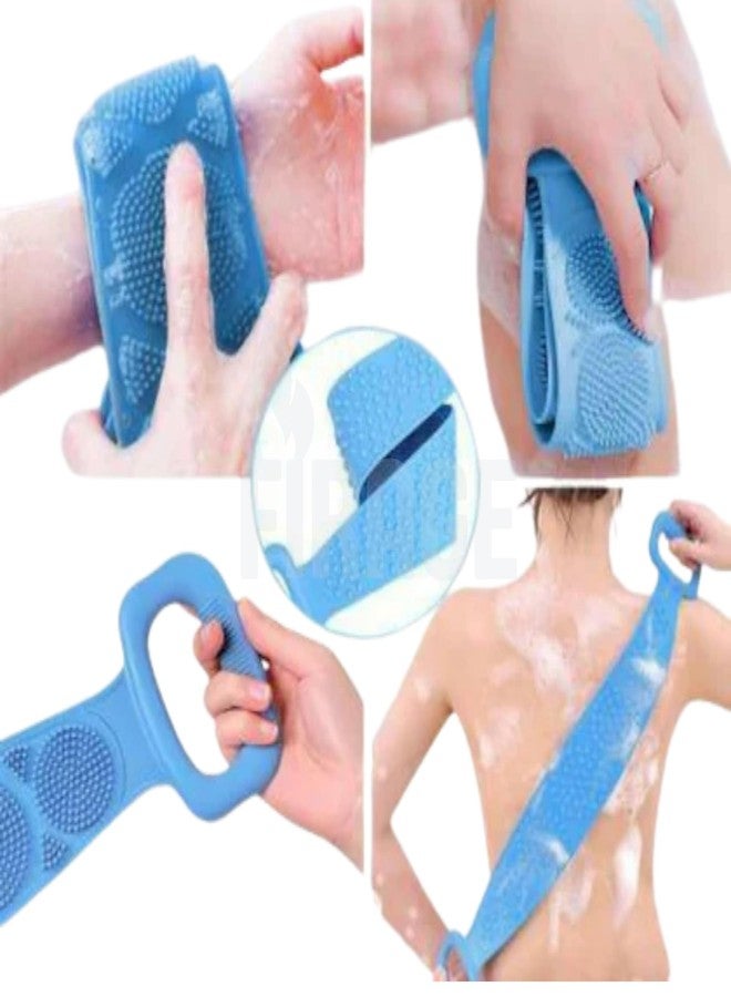 FIRAGE Silicone Back Scrubber with Massage Nodes | Double-Sided Bath Brush for Deep Cleansing & Exfoliation | Soft Body Scrubber for Men & Women (Blue) - Image 2