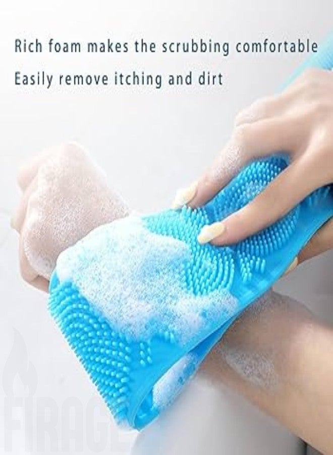 FIRAGE Silicone Back Scrubber with Massage Nodes | Double-Sided Bath Brush for Deep Cleansing & Exfoliation | Soft Body Scrubber for Men & Women (Blue) - Image 4