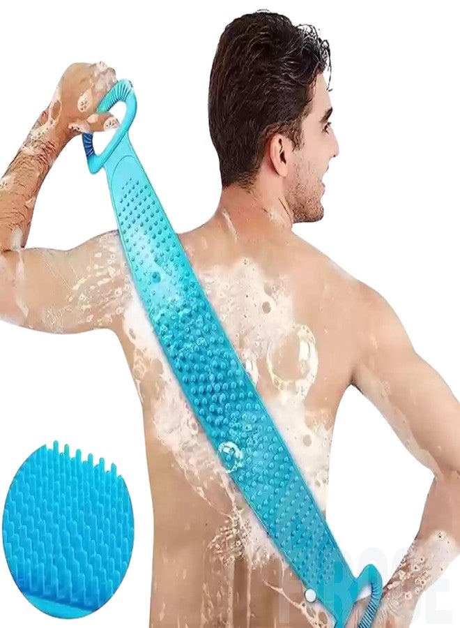 FIRAGE Silicone Back Scrubber with Massage Nodes | Double-Sided Bath Brush for Deep Cleansing & Exfoliation | Soft Body Scrubber for Men & Women (Blue) - Image 5