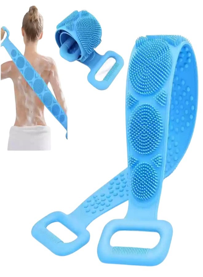 FIRAGE Silicone Back Scrubber with Massage Nodes | Double-Sided Bath Brush for Deep Cleansing & Exfoliation | Soft Body Scrubber for Men & Women (Blue) - Image 1