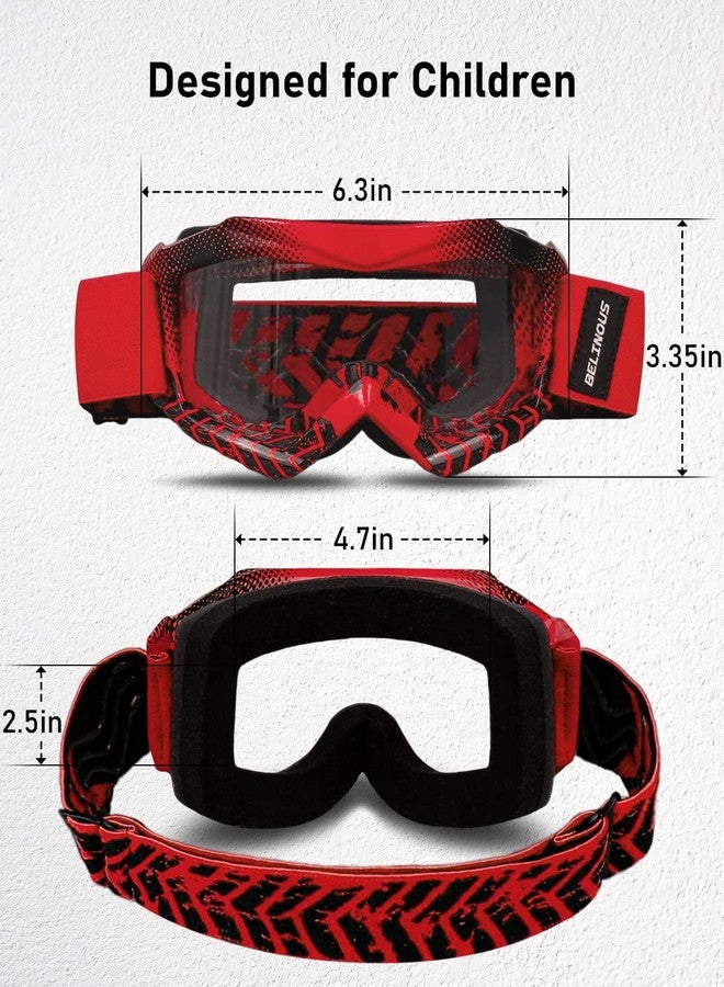 BELINOUS Kid Riding Goggles for ATV Dirt Bike Motorcycle Motorcross MX, UV Protectioin, Youth Dirt Bike Goggles for Kids 3-12 with Soft Strap, Red - Image 2